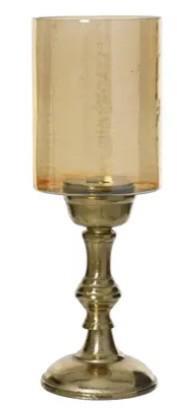 CANDELABRO ALLUMINIO/VETRO AMBRA/ORO D.11XH.33CM