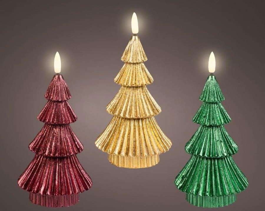 CANDELA LED CERA A FORMA DI ALBERO 3ASS D.9.5XH.18CM