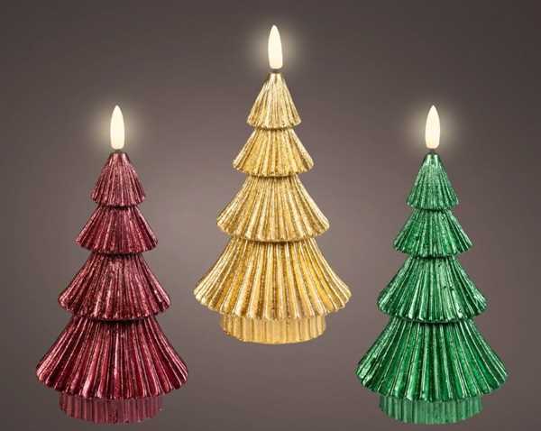 CANDELA LED CERA A FORMA DI ALBERO 3ASS D.9.5XH.18CM