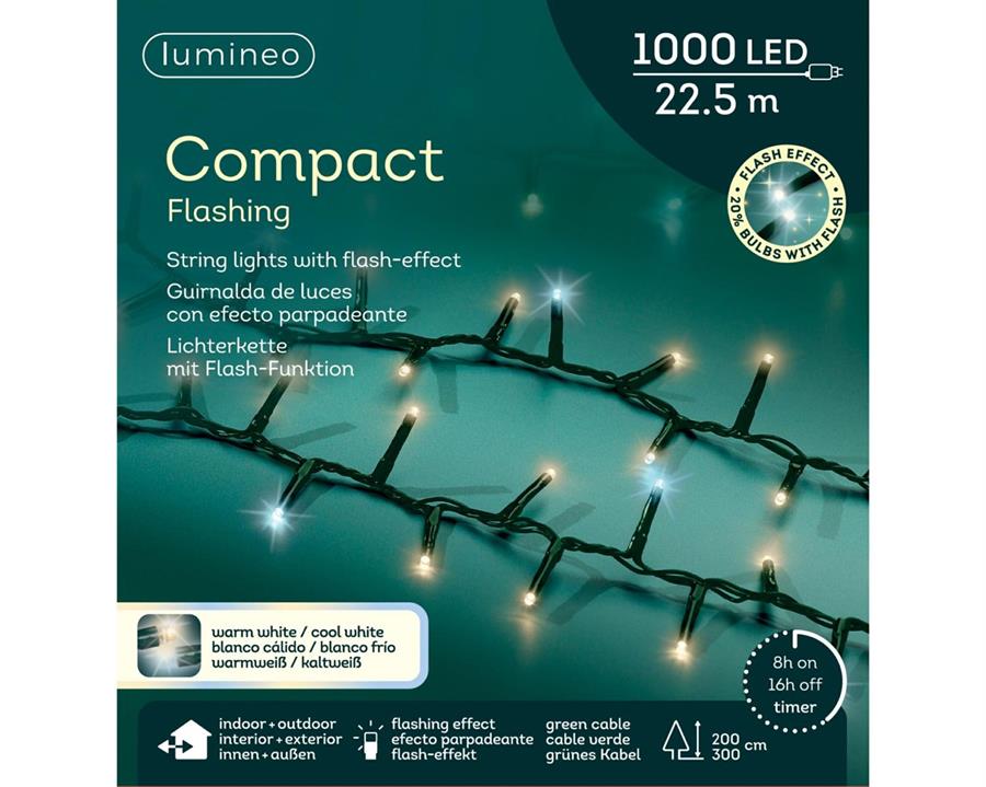 CATENA PVC 1000LED BIANCO CALDO/FREDDO F.VERDE  22MT.