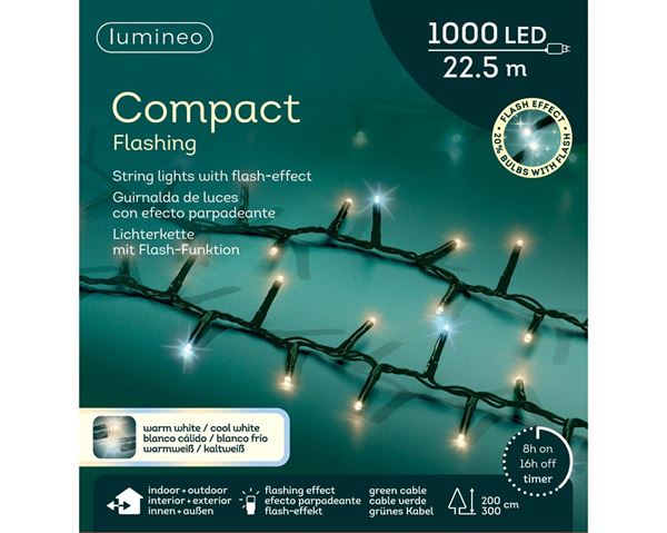 CATENA PVC 1000LED BIANCO CALDO/FREDDO F.VERDE  22MT.