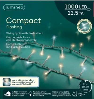 CATENA PVC 1000LED BIANCO CALDO/FREDDO F.TRASPARENTE  22MT.