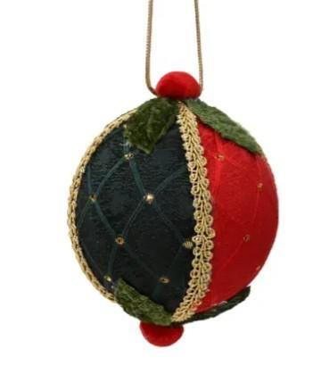 PALLINA VELLUTO POLIESTERE VERDE/ROSSO D.8 CM