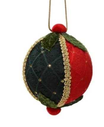 PALLINA VELLUTO POLIESTERE VERDE/ROSSO D.8 CM