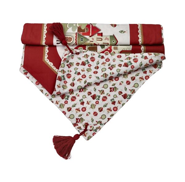 STRISCIA A PUNTA VILLAGGIO/BIANCO NAPPE ROSSE 45X140