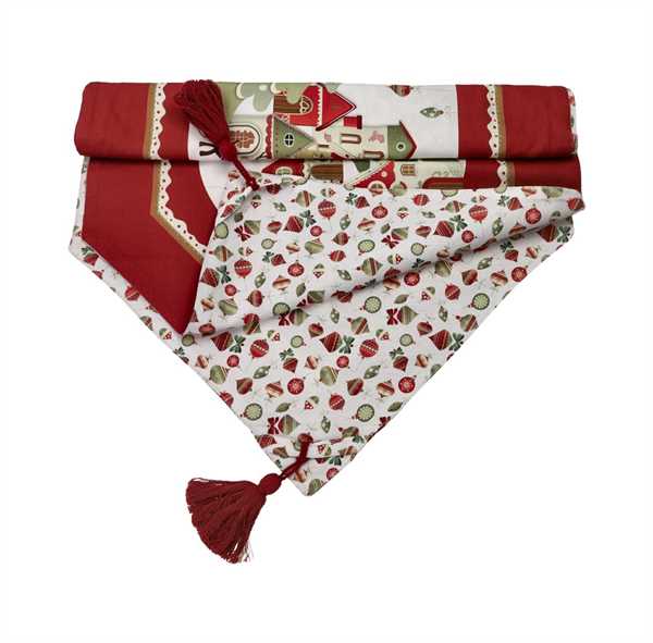 STRISCIA A PUNTA VILLAGGIO/BIANCO NAPPE ROSSE 45X140