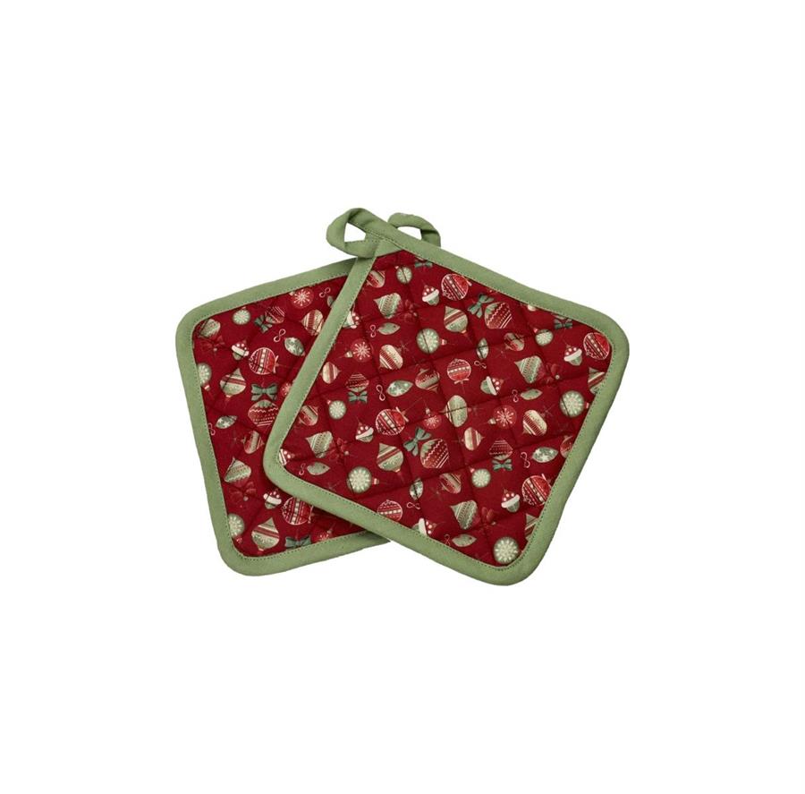SET 2 PRESINE VILLAGGIO MICRO ROSSO C/PIPING VERDE 18X18