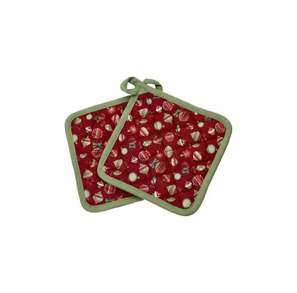SET 2 PRESINE VILLAGGIO MICRO ROSSO C/PIPING VERDE 18X18