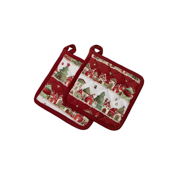 SET 2 PRESINE VILLAGGIO RIGHE CASINE C/PIPING ROSSO 18X18