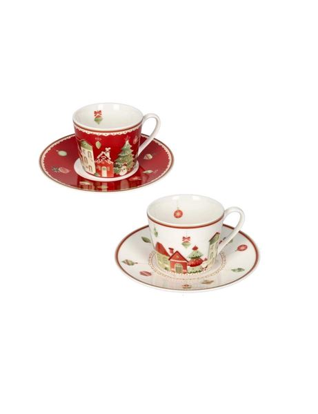 SET 2 TAZZINE CAFFE' VILLAGGIO IN FESTA NEW PORCELLANA cm d