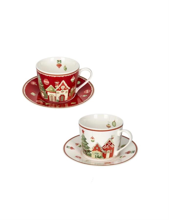 SET 2 TAZZE THE' VILLAGGIO IN FESTA NEW PORCELLANA cm d 14,5