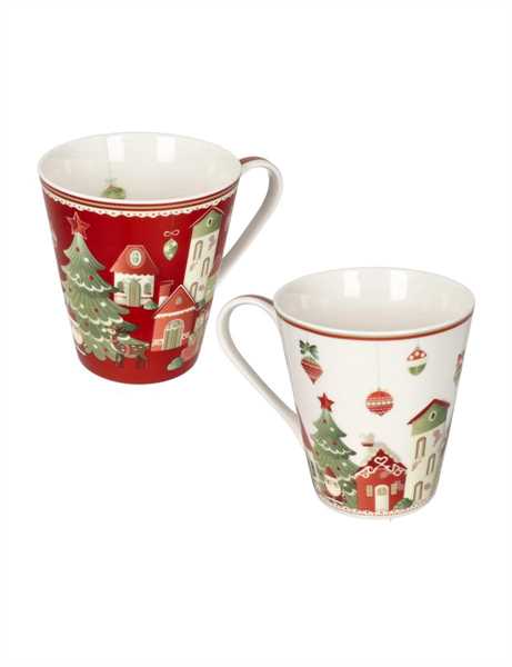 SET 2 MUG VILLAGGIO IN FESTA NEW PORCELLANA cm d 8,5x10h