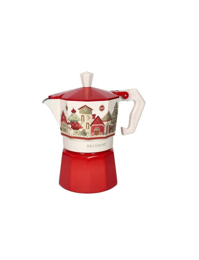 CAFFETTIERA 3 T. VILLAGGIO IN FESTA ROSSA ALLUMINIO cm 8X14,