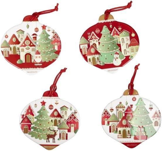 SET 4 DECORI VILLAGGIO IN FESTA GOCCIA CERAM/SUGHERO cm 11x1