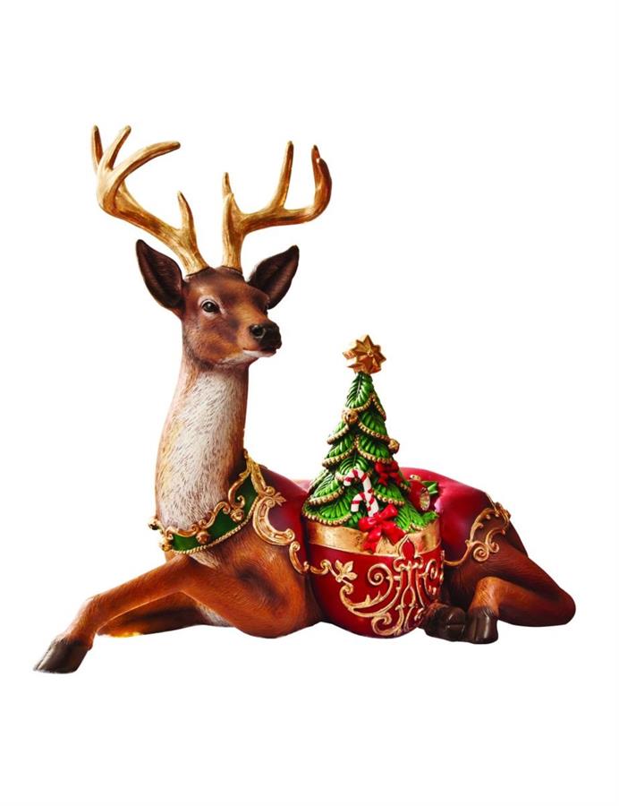 RENNA CON ALBERO CHRISTMAS RESINA cm 80x39x66H