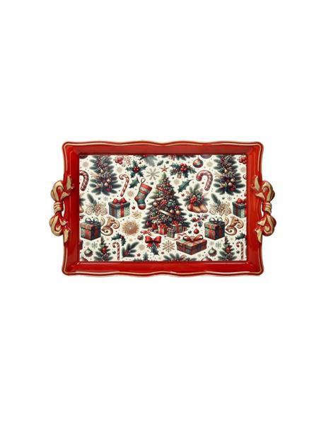 VASSOIO CHRISTMAS ROSSO C/MANICI FIOCCO RETTANGOLARE PP cm 5