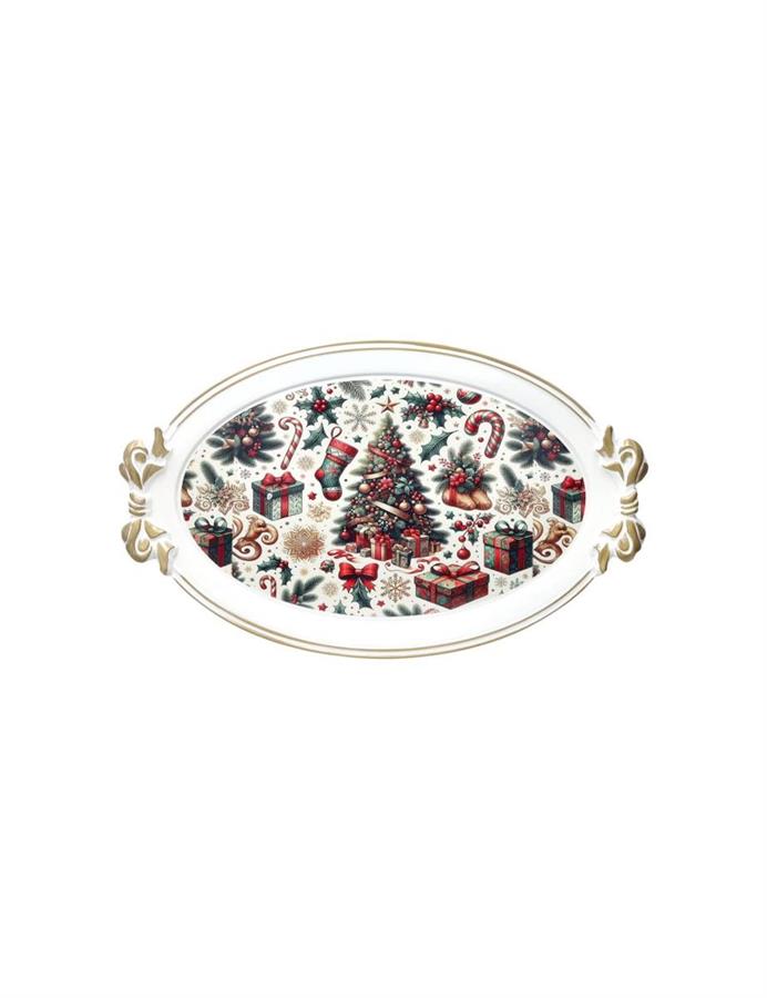 VASSOIO CHRISTMAS BIANCO C/MANICI FIOCCO OVALE PP cm 50x30