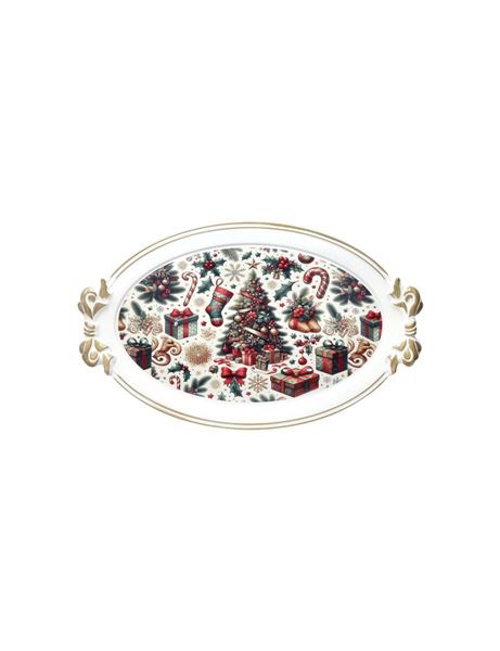 VASSOIO CHRISTMAS BIANCO C/MANICI FIOCCO OVALE PP cm 50x30