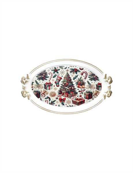 VASSOIO CHRISTMAS BIANCO C/MANICI FIOCCO OVALE PP cm 50x30