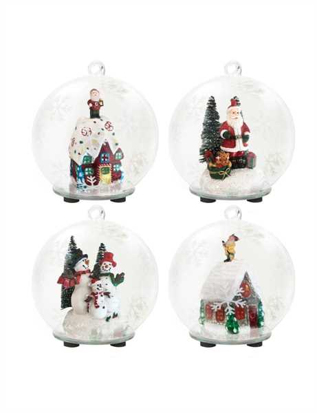 SFERA NATALIZIA C/LED SOGGETTI ASSORTITI VETRO cm D11X13,5H