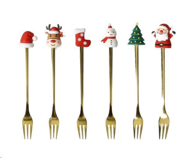 SET 6 FORCHETTINE GOLD SOGGETTI NATALIZI ASS INOX/SILICONE c
