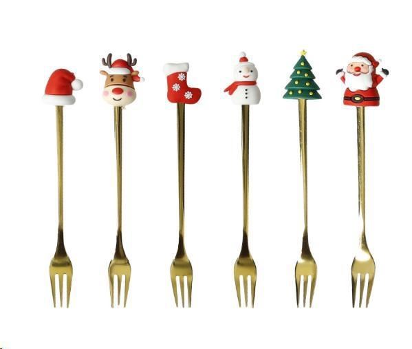 SET 6 FORCHETTINE GOLD SOGGETTI NATALIZI ASS INOX/SILICONE c