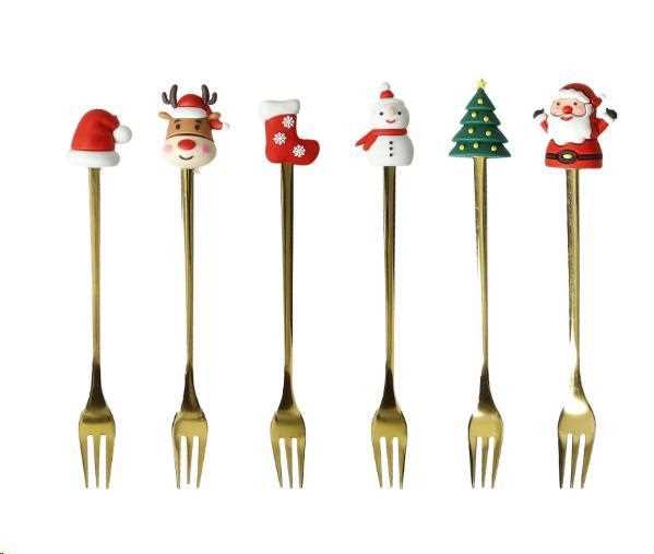 SET 6 FORCHETTINE GOLD SOGGETTI NATALIZI ASS INOX/SILICONE c