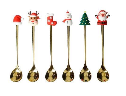 SET 6 CUCCHIAINI GOLD SOGGETTI NATALIZI ASS INOX/SILICONE cm