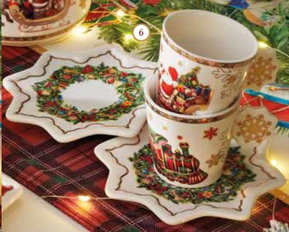 SET 2 TAZZINE CAFFE CHRISTMAS NEW PORCELLANA cm 12,5x12,5X6