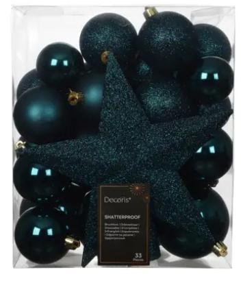 CONFEZIONE 33 PALLINE POLISTIRENE MIX  D.8CM EMERALD