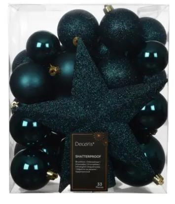 CONFEZIONE 33 PALLINE POLISTIRENE MIX  D.8CM EMERALD