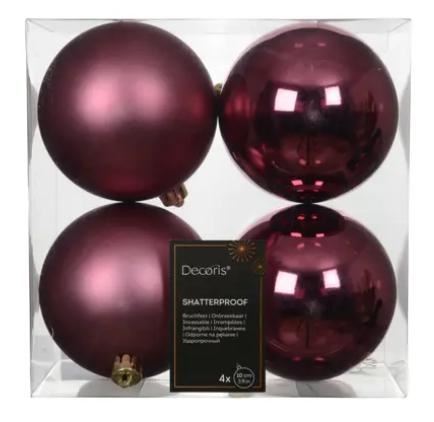 CONFEZIONE 4 PALLINE POLISTIRENE MIX D.10CM DARK ROSE