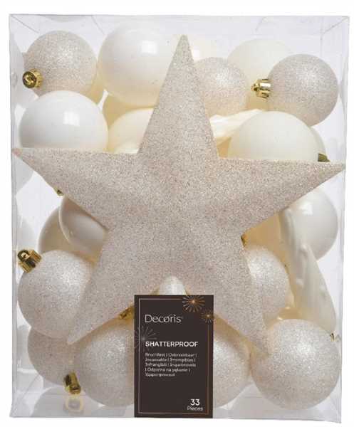 CONFEZIONE 33 PALLINE POLISTIRENE MIX D.8CM WOOL WHITE