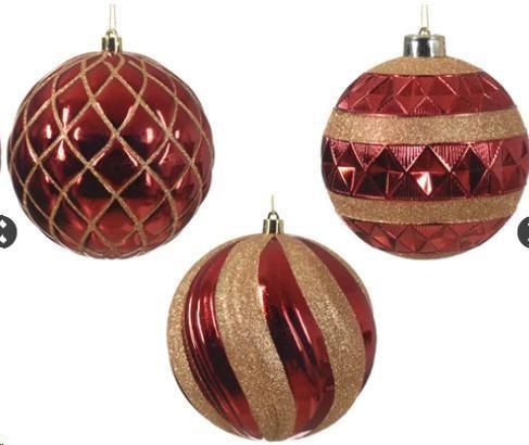 SFERA POLISTIRENE SHINY 3ASS CHRISTMAS RED D.12CM