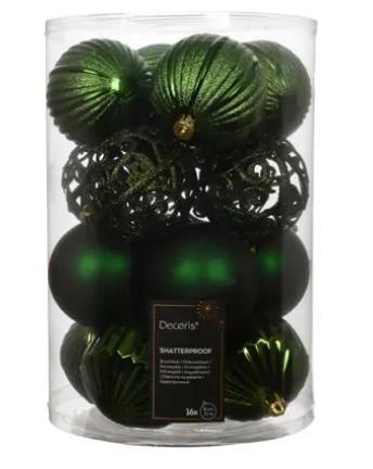 CONFEZIONE 16 PALLINE POLISTIRENE MIX PINE GREEN D.8CM