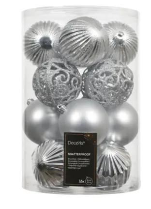 CONFEZIONE 16 PALLINE POLISTIRENE ARGENTO D.8CM