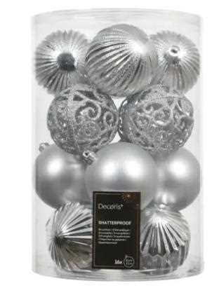 CONFEZIONE 16 PALLINE POLISTIRENE ARGENTO D.8CM