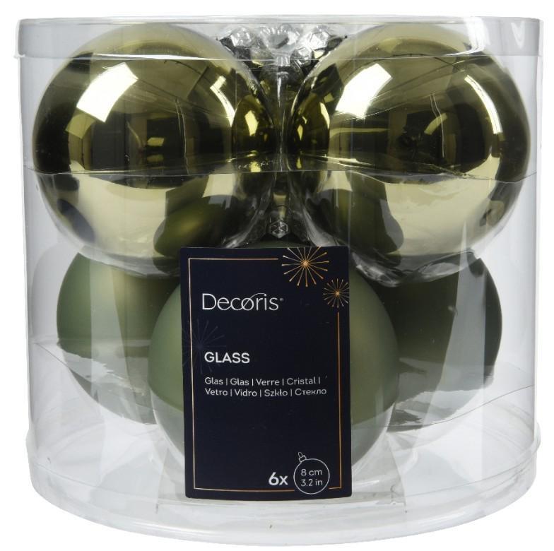 BOX 6 PALLINE NATALE VETRO MIX D.8CM ROSEMARY GREEN