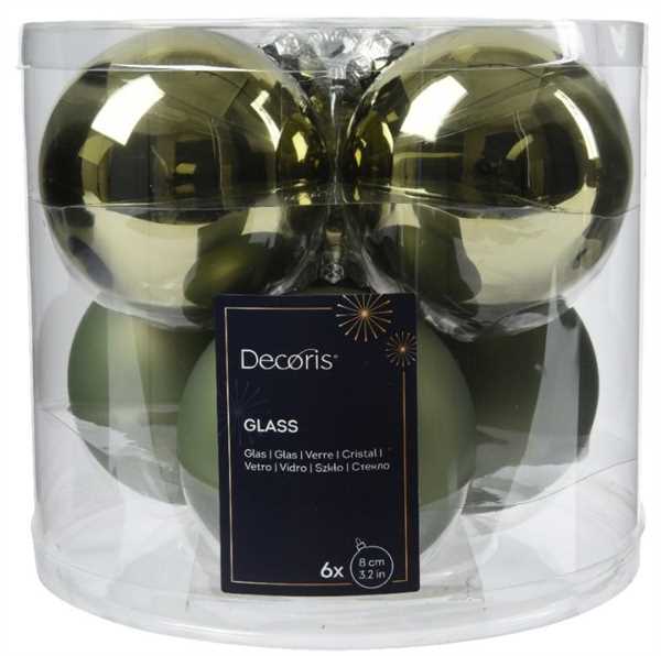 BOX 6 PALLINE NATALE VETRO MIX D.8CM ROSEMARY GREEN