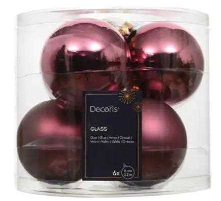 BOX 6 PALLINE NATALE VETRO MIX D.8CM DARK ROSE