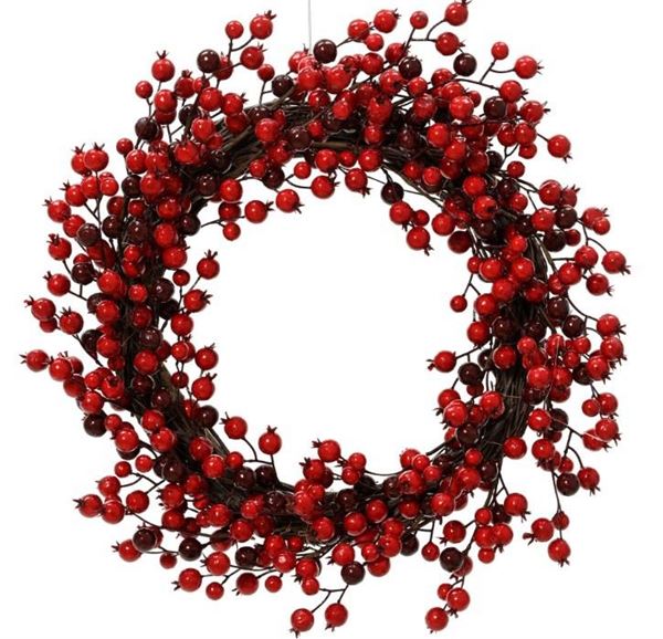 GHIRLANDA CON BACCHE ROSSE IN SCHIUMA D.40 X H.5CM