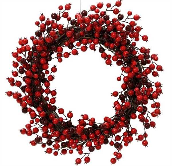 GHIRLANDA CON BACCHE ROSSE IN SCHIUMA D.40 X H.5CM