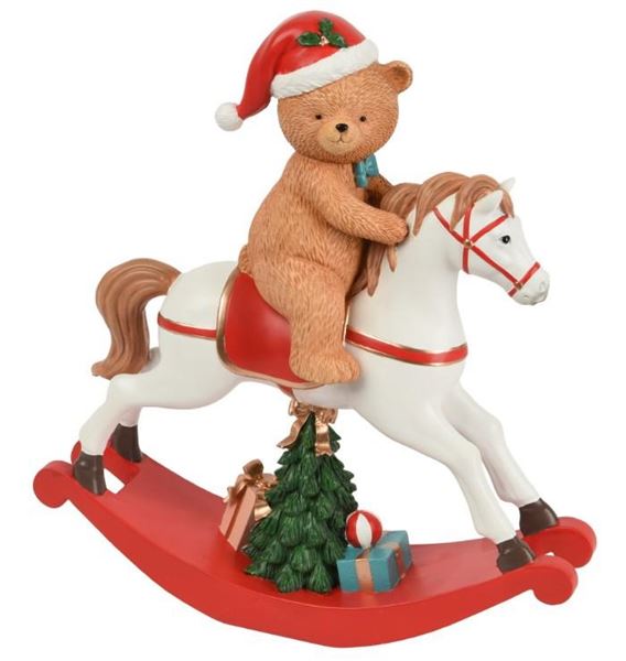 CAVALLINO A DONDOLO IN POLIRESINA CON ORSETTO 27.5X9X H.30CM
