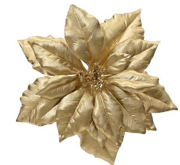 FIORE STELLA DI NATALE POLIESTERE C/CLIP ORO D.24XH.7CM