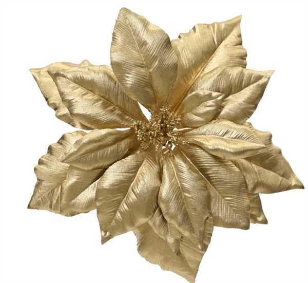 FIORE STELLA DI NATALE POLIESTERE C/CLIP ORO D.24XH.7CM