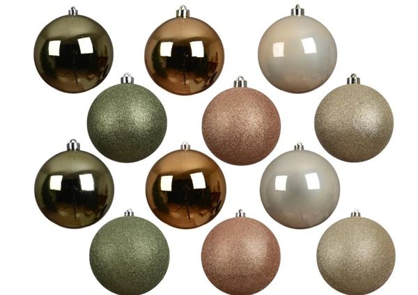 PALLINA POLISTIRENE BRANDY/VERDE/PERLA GLITTER 12ASS. D.14CM