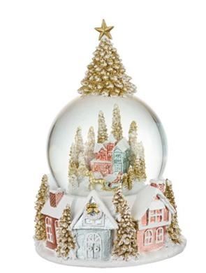 CARILLON PALLA DI NEVE VETRO CASE/ALBERO RESINA D.15XH23CM
