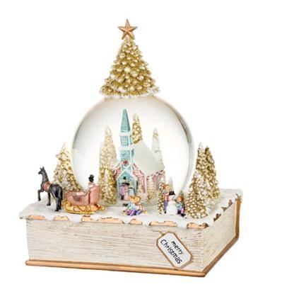 CARILLON PALLA DI NEVE VETRO LIBRO RESINA 18X14XH23CM