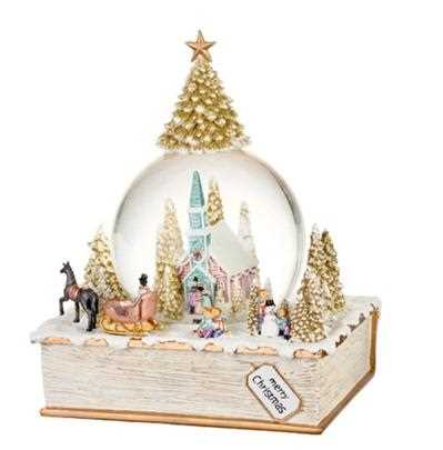 CARILLON PALLA DI NEVE VETRO LIBRO RESINA 18X14XH23CM