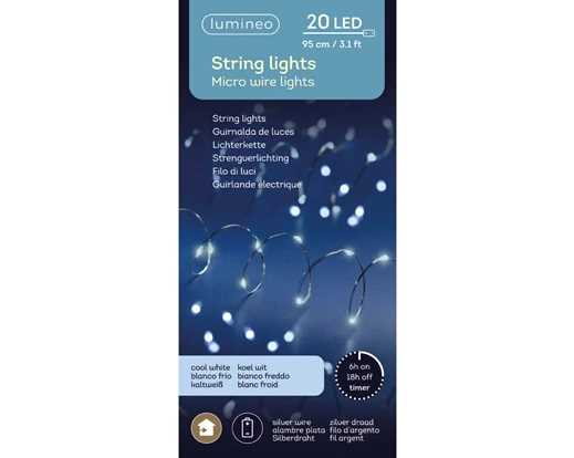 MICROLED A BATTERIA 20LED L.FREDDA FILO SILVER 1MT TIMER 6H